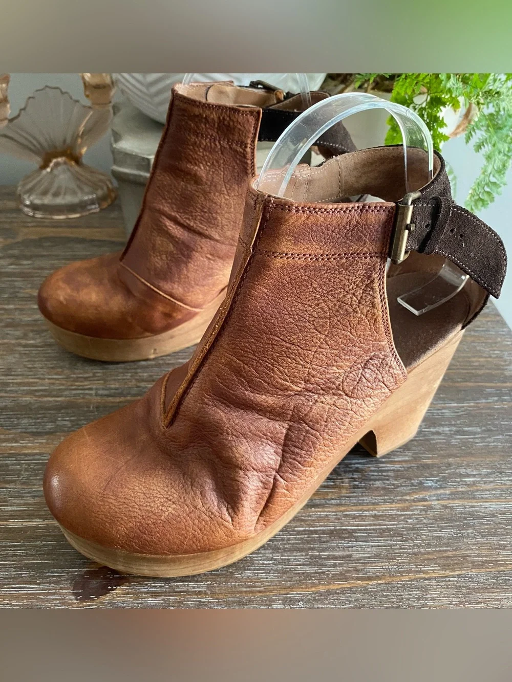 Free People Amber Orchard Clogs Leather Platform Ankle Boots Womens 38 Tan Brown